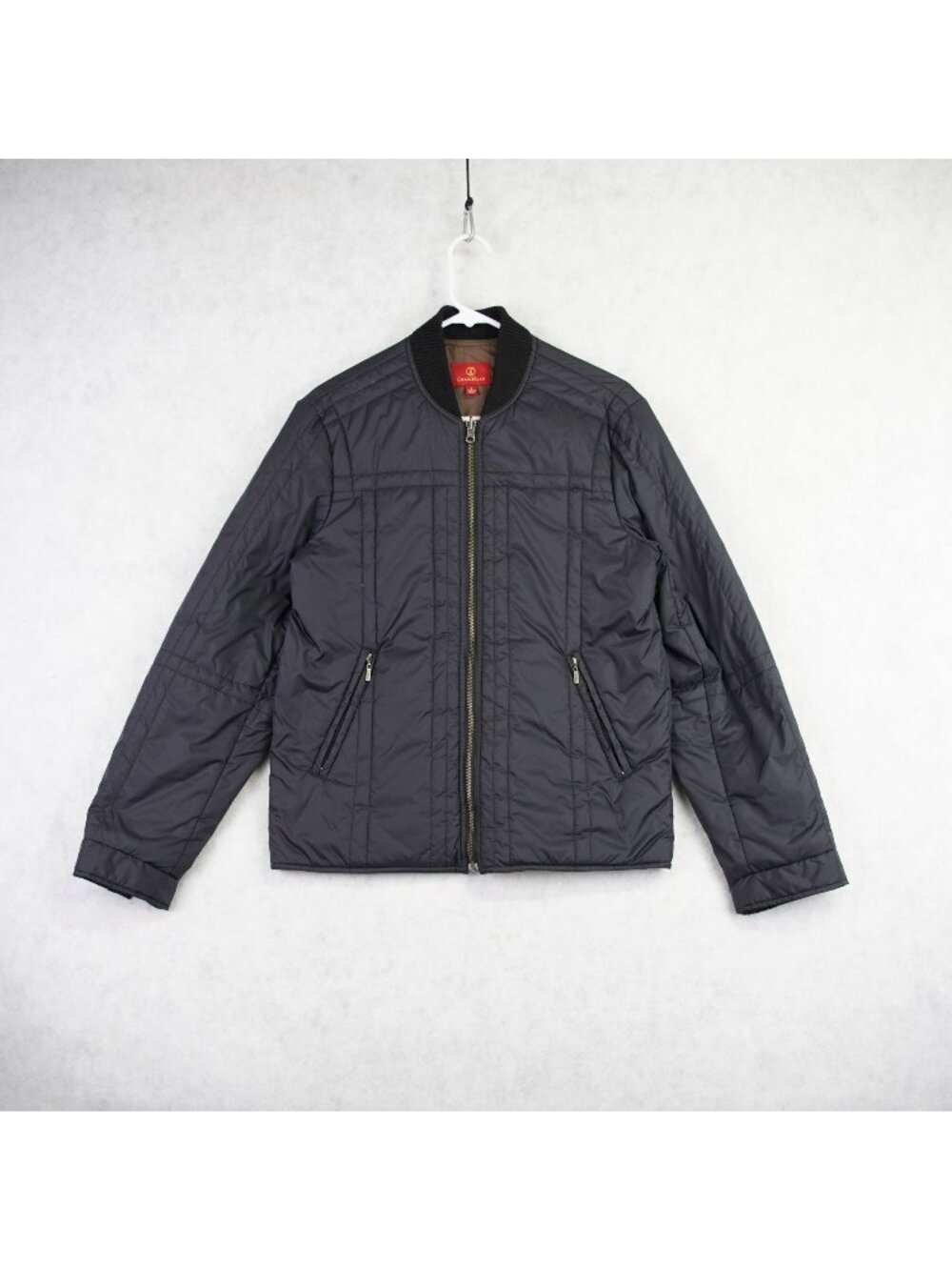 Cole Haan Mens Full Zip Quilted Bomber Jacket Zipper Pockets Size Small Black
